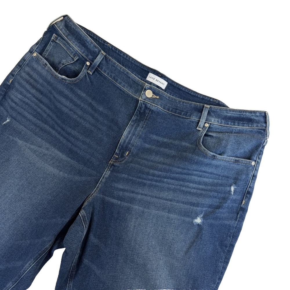 Lane Bryant Medium Wash Distressed High Rise Girlfriend Straight Denim Jeans 28W